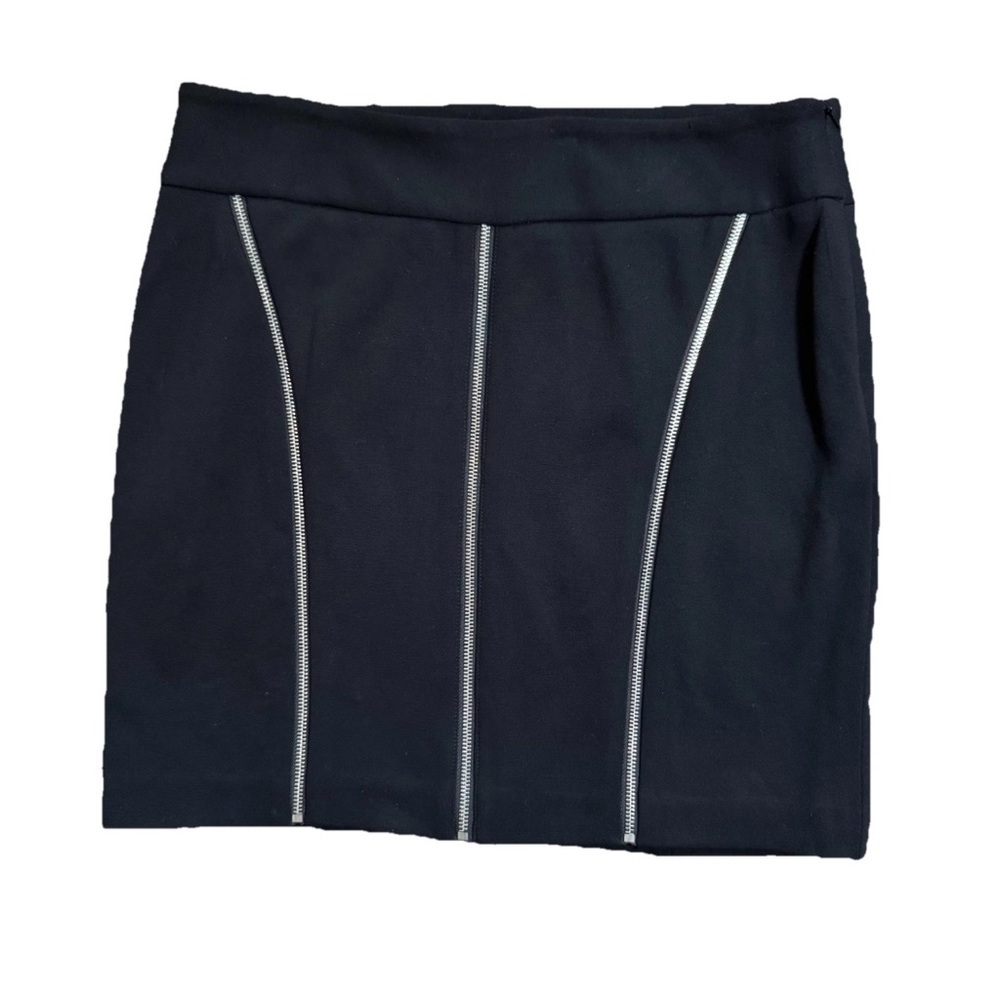 Cache Black Mini Skirt Women’s Size 10 Silver Zipper Detail Bodycon 90’s Vibe